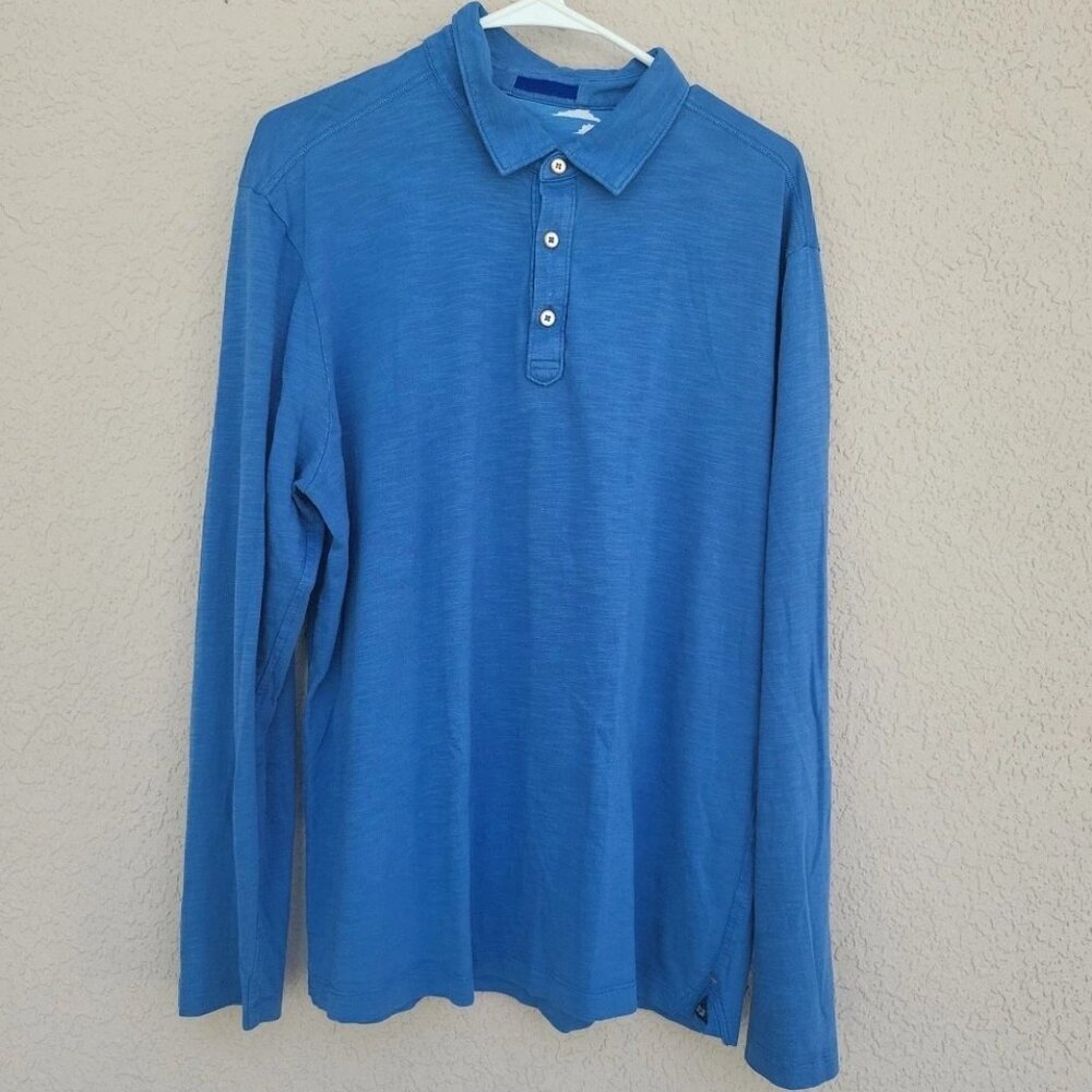 Tommy Bahama Men's Blue Island Zone Rugby Beach Cotton Long Sleeve Polo Sz L